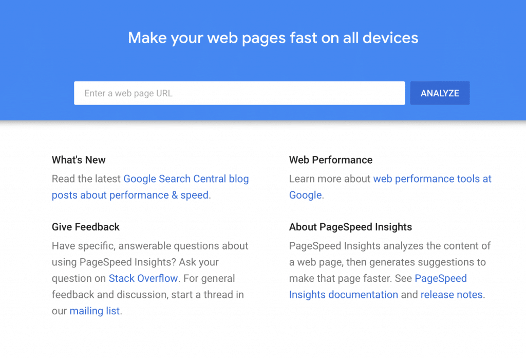 Google website page speed tool